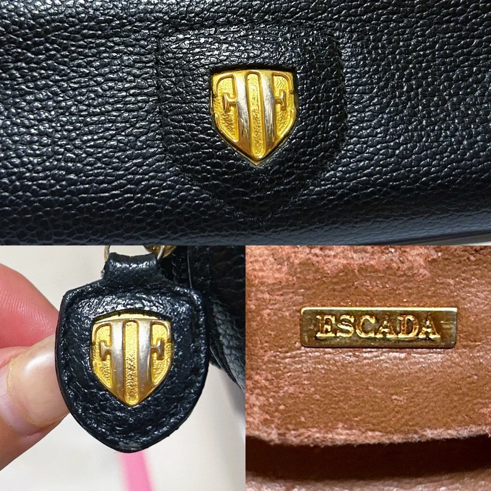 Authentic Escada RARE Vintage Black Leather Cosmetic / Pencil Bag
